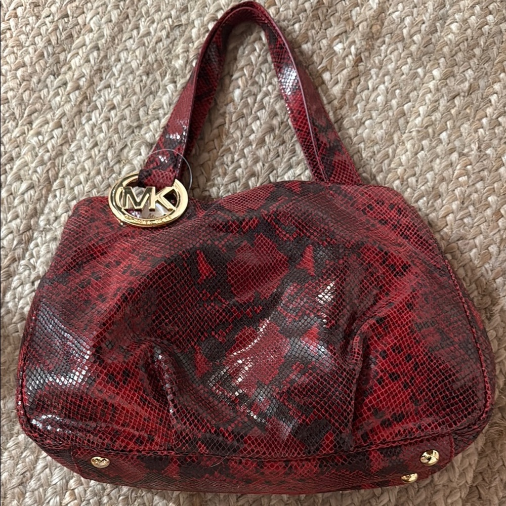 Michael Kors Red Snakeskin Shoulder Bag